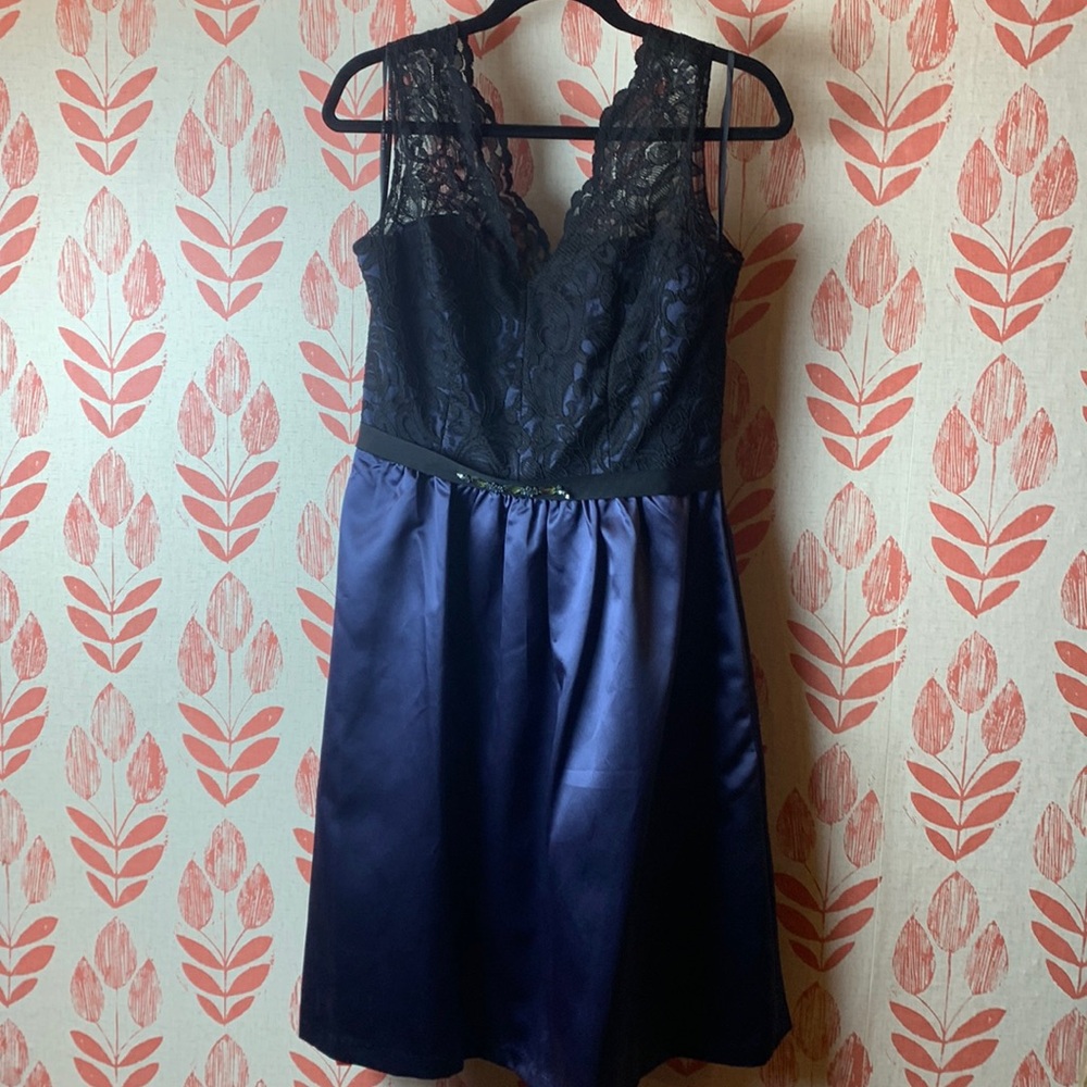 “After Six” Dress with pockets. Midnight blue and black, Size 2